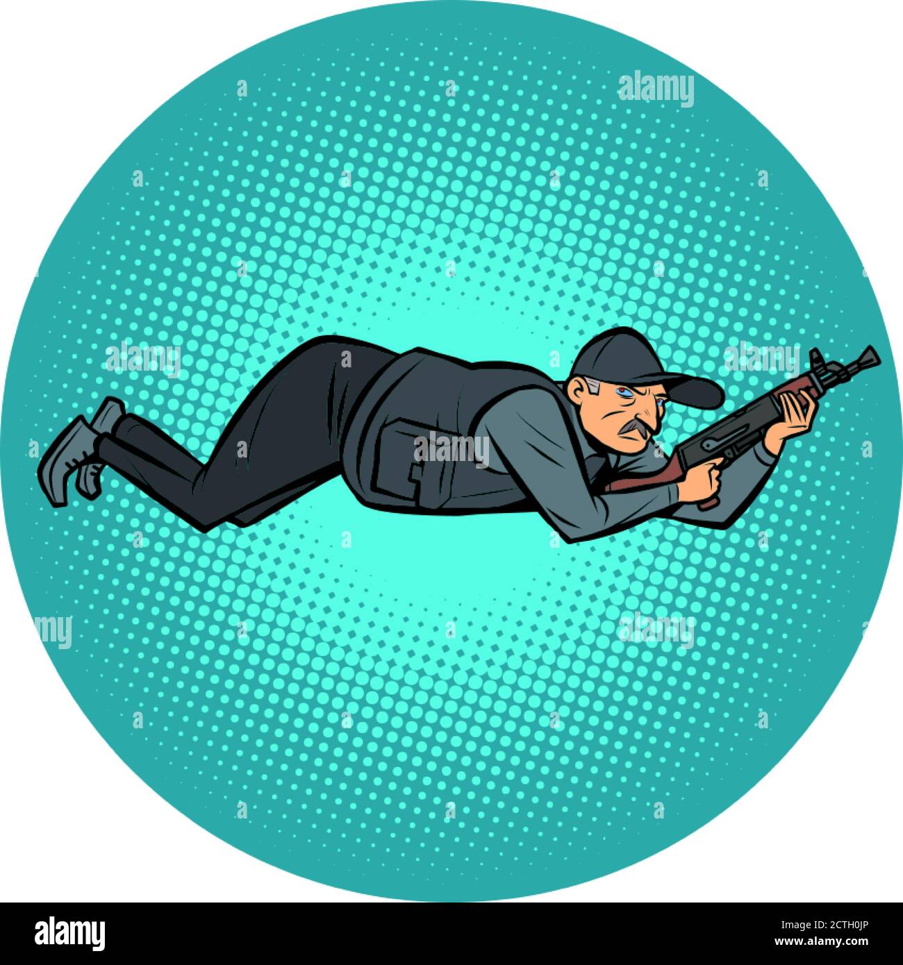 Minsk, Bélarus - 23 août 2020. Dictateur et président de la République du Bélarus Alexandre Loukachenko avec mitrailleuse Illustration de Vecteur