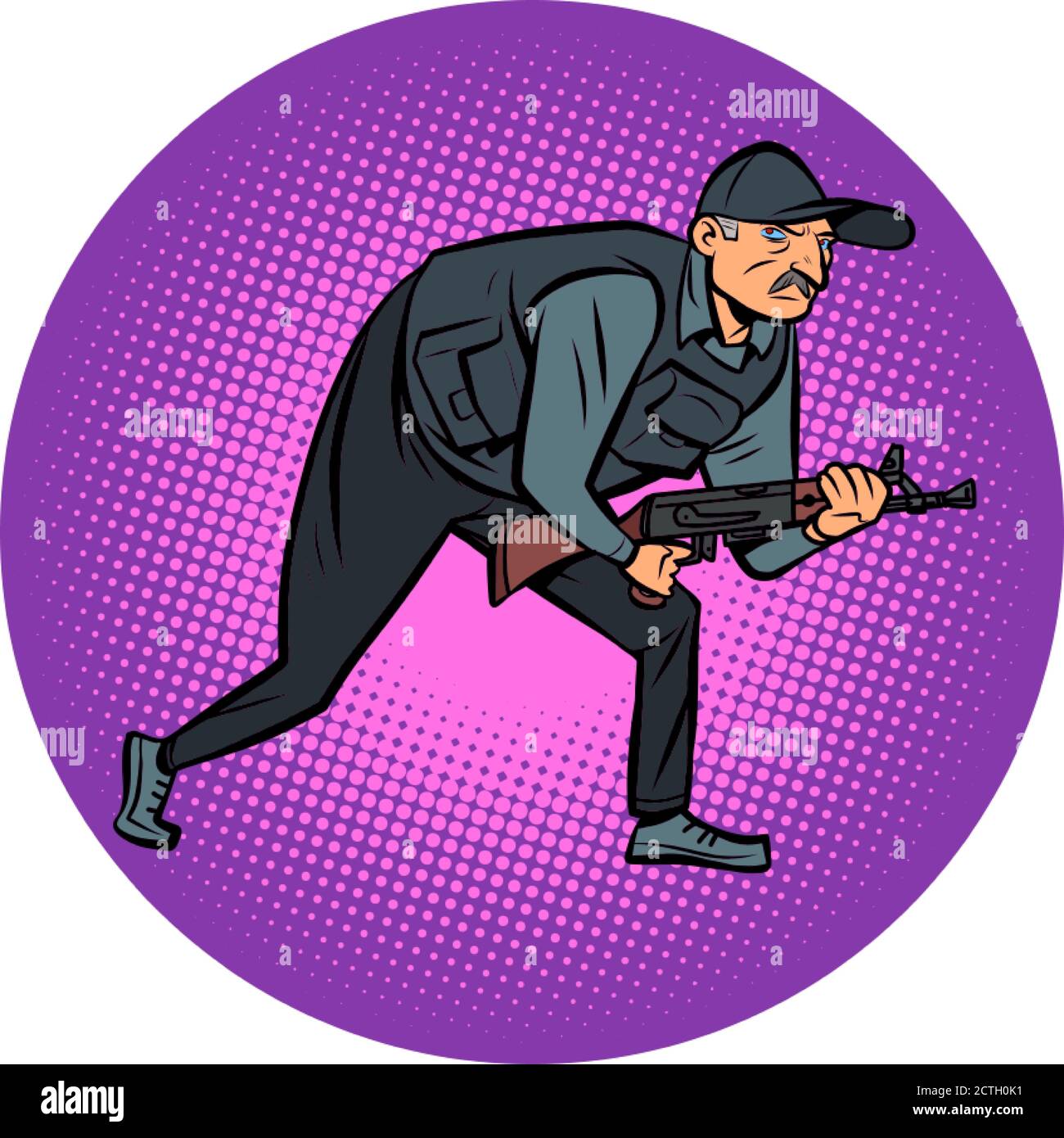 Minsk, Bélarus - 23 août 2020. Dictateur et président de la République du Bélarus Alexandre Loukachenko avec mitrailleuse Illustration de Vecteur