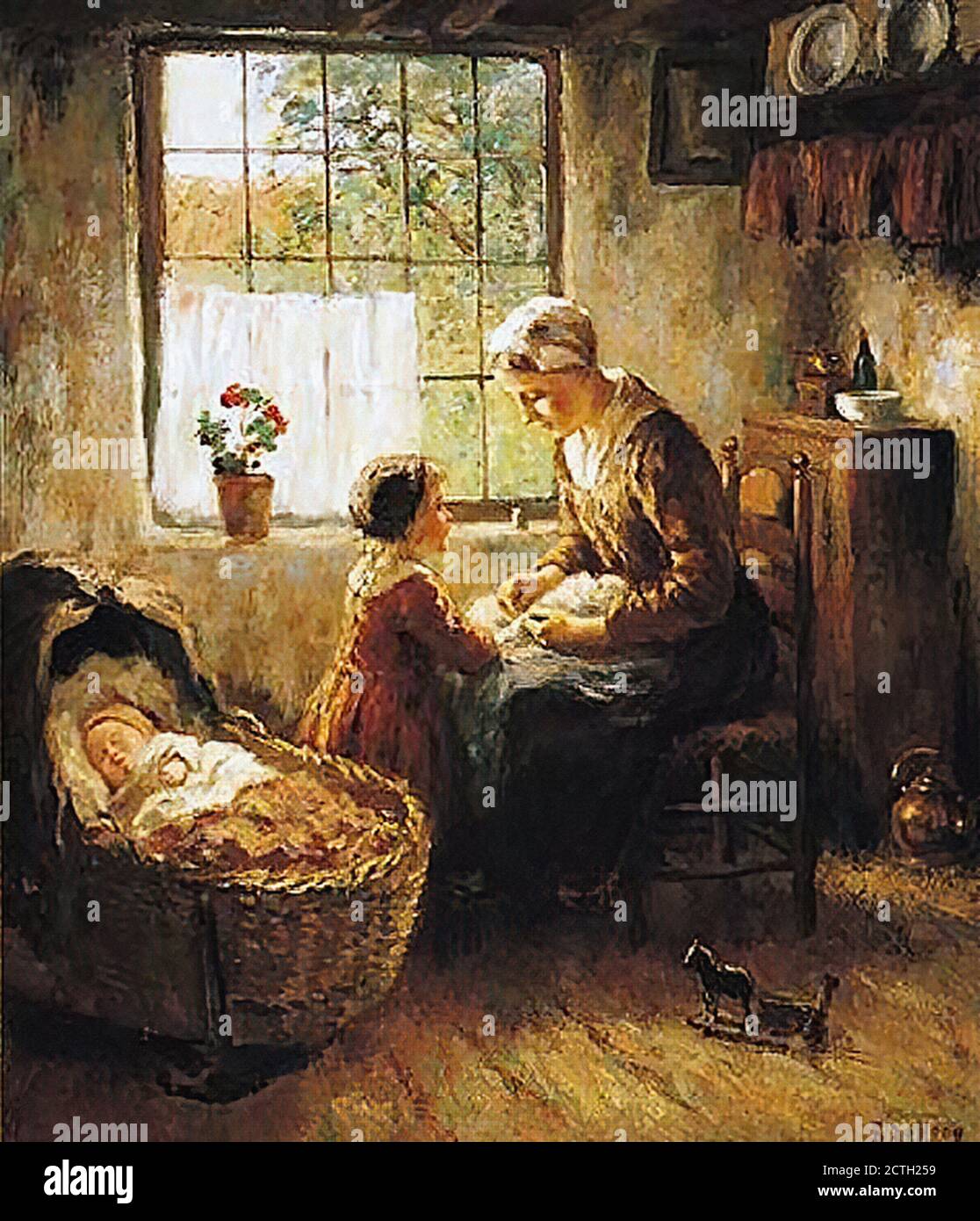 Hoog Bernard de - petite Helper de mère - Ecole hollandaise - 19e siècle Banque D'Images