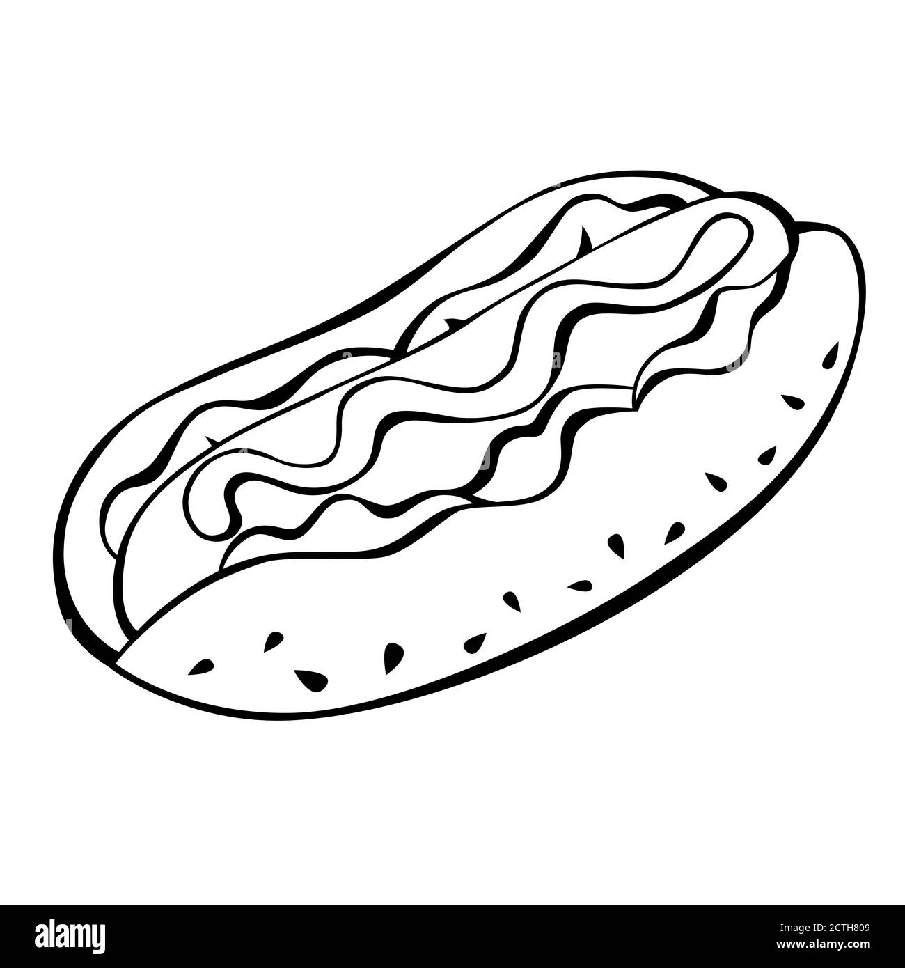 Hot dog noir blanc alimentaire isolé vecteur d'illustration Illustration de Vecteur