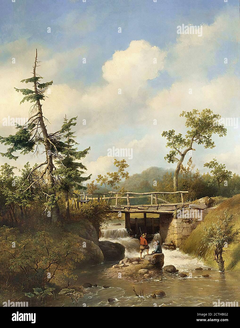 Sande Bakhuyzen Hendrik Van de - une vue sur la forêt avec Figures par un ruisseau - Ecole néerlandaise - 19e siècle Banque D'Images