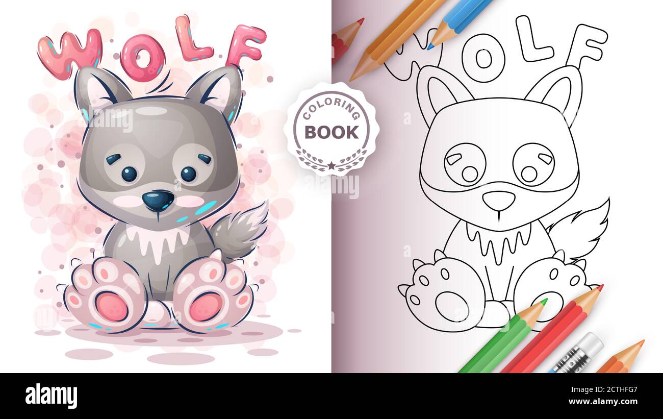 Mignon loup - livre de coloriage pour les enfants et les enfants Illustration de Vecteur