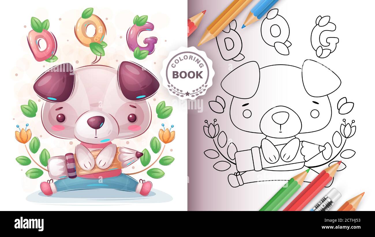 Chien avec crayon - livre de coloriage pour enfants et enfants Illustration de Vecteur