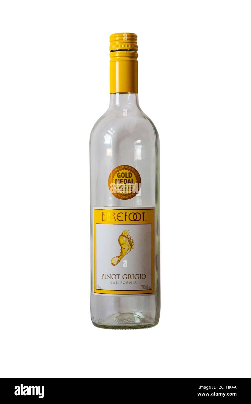 Bouteille vide de Barefoot Pinot Grigio - vin de Californie USA American - bouchon à vis Banque D'Images