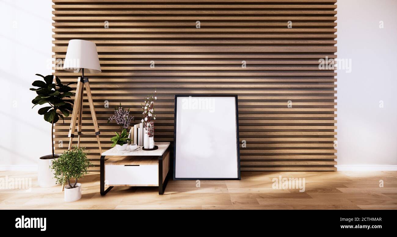 le cabinet, salon moderne avec décoration murale en bois et parquet blanc.  rendu 3d Photo Stock - Alamy