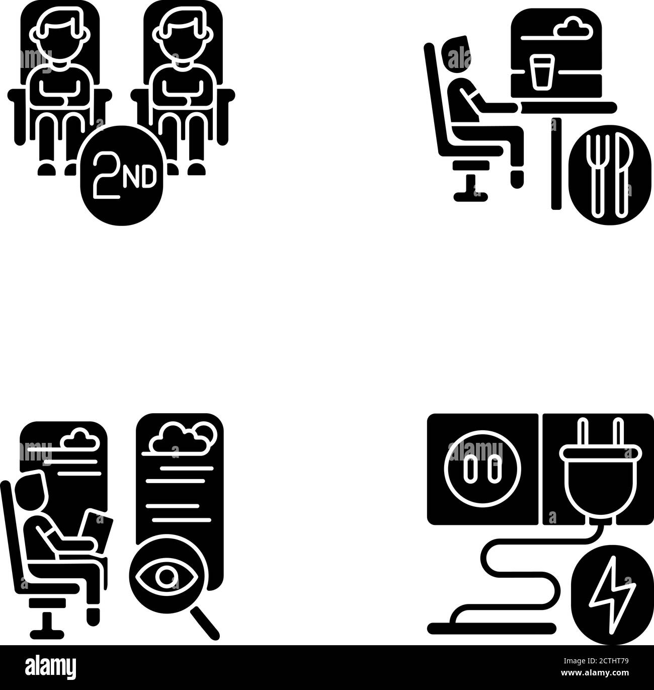 Les services de train de classe économique sont des icônes de glyphe noires sur fond blanc espace Illustration de Vecteur