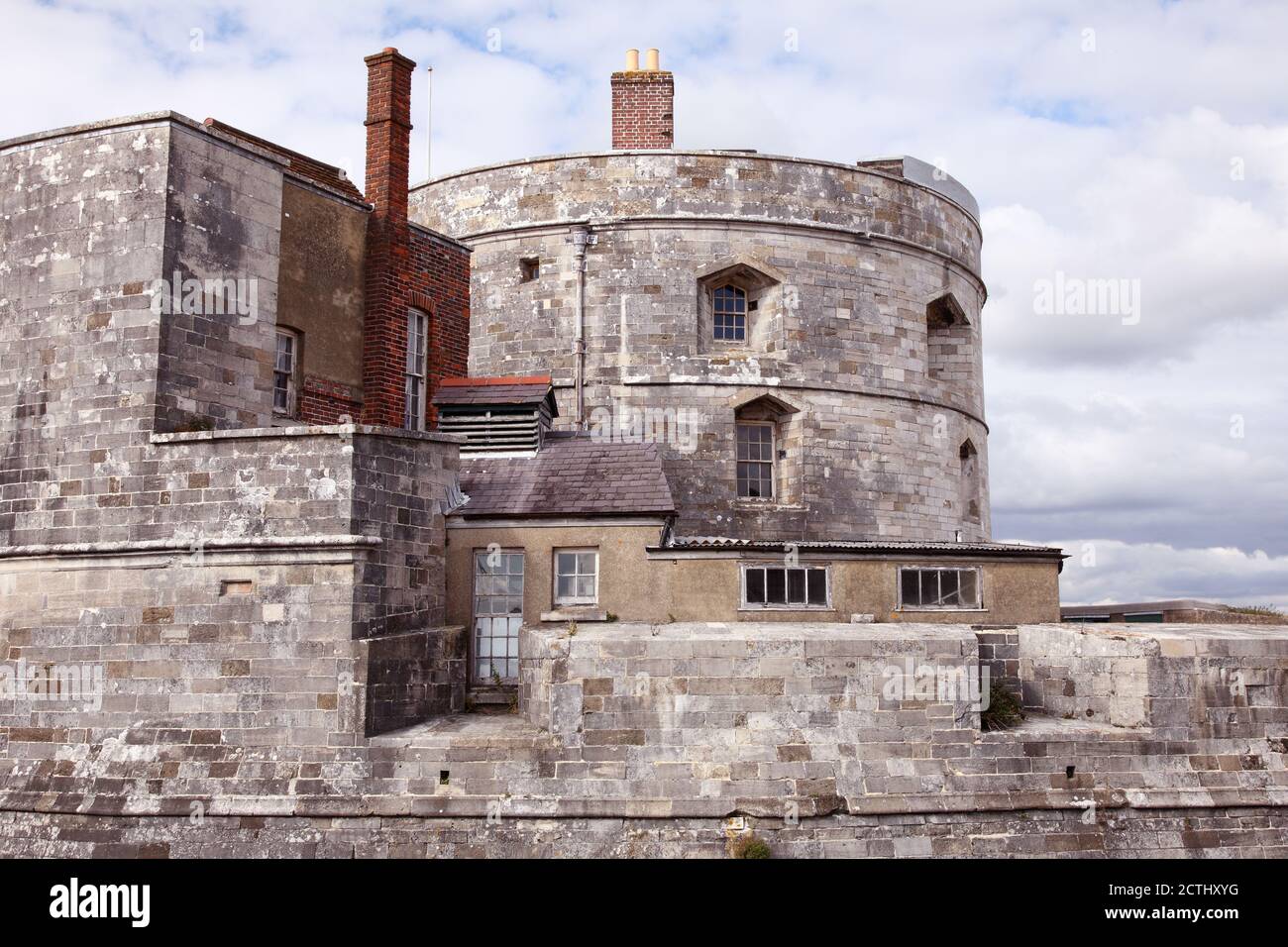 fort d'artillerie du château de CalShot sur le Spit de Calshot, Southampton, Hampshire. Exemple d'un blockhaus en pierre fort King's Device ou château Henricien. Banque D'Images