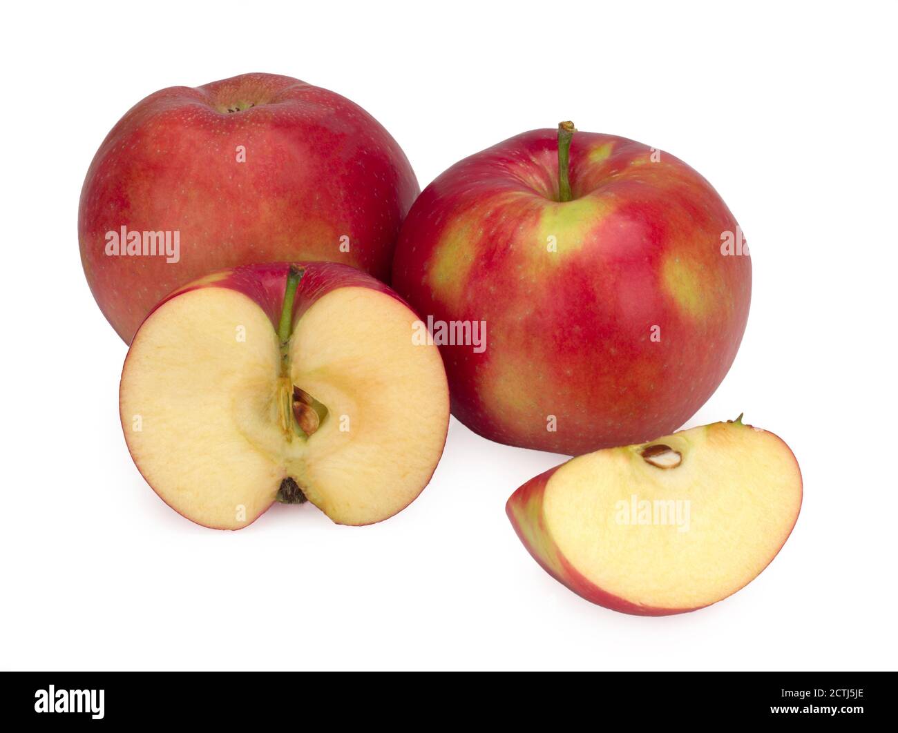 Ensemble de pommes fraîches entières et coupées isolées sur blanc arrière-plan Banque D'Images