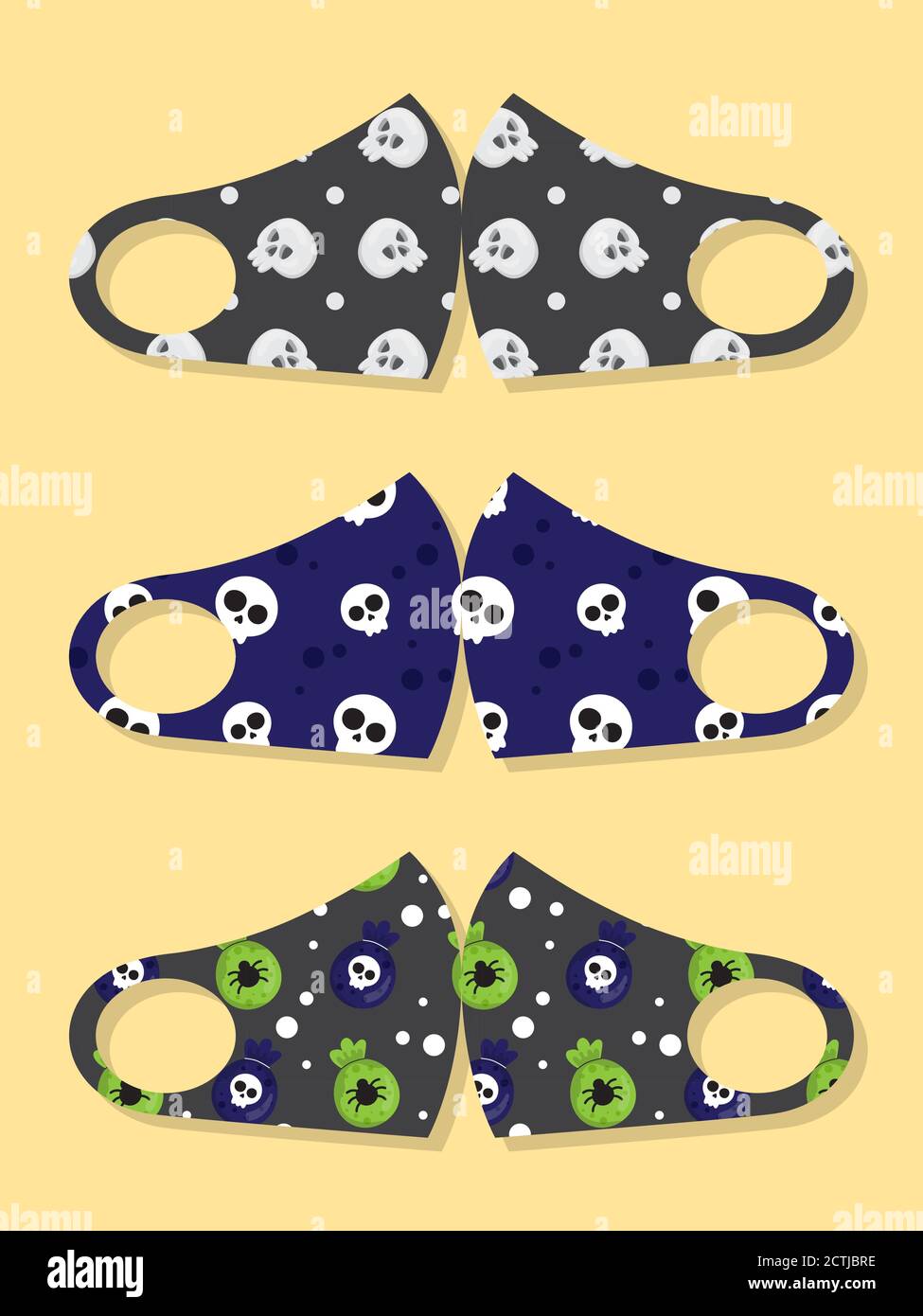 Ensemble de dessins réutilisable bouche enfants masques drôles avec crâne motif sans couture Illustration de Vecteur