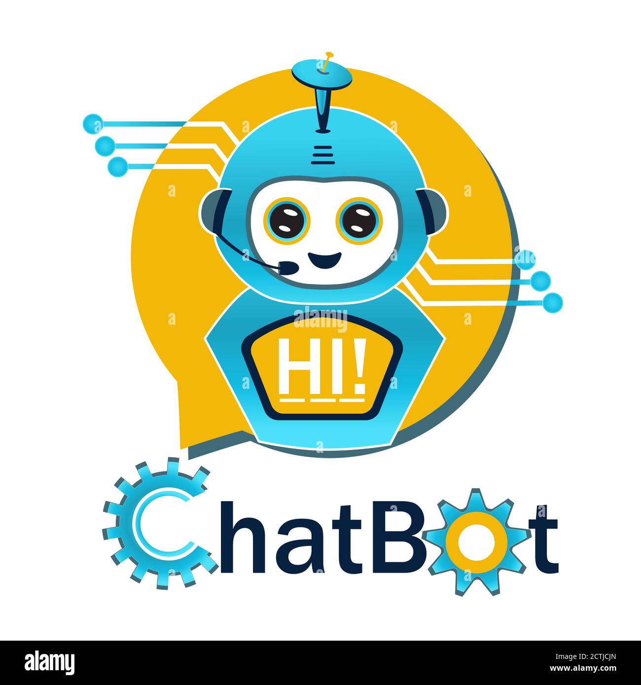 Logo plat de l'assistant robot Chatbot. Aide Internet dans la bulle de la parole. Concept de réseau d'intelligence artificielle, centre d'appels en ligne, client virtuel Illustration de Vecteur