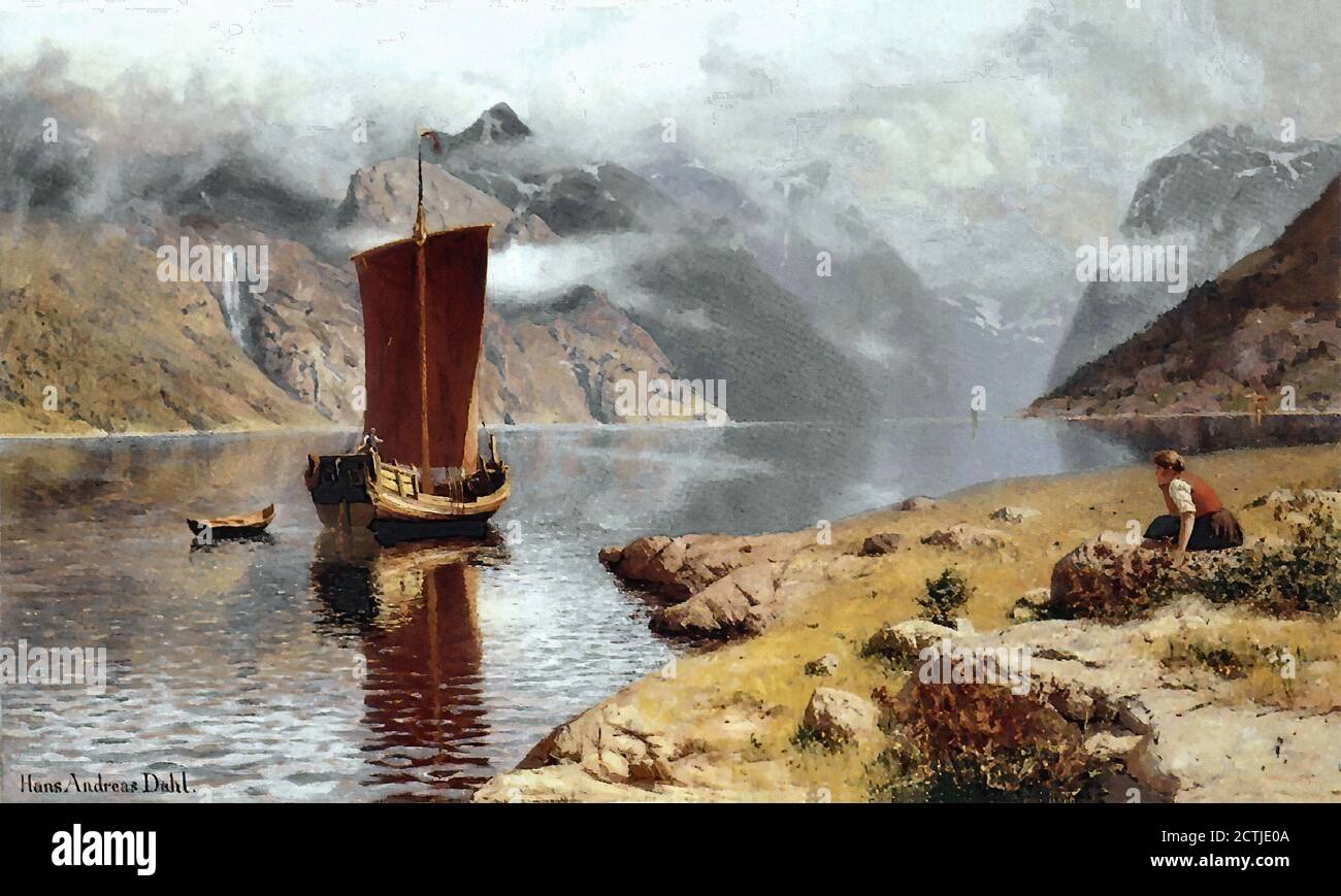 Dahl Hans - en attente de son retour - Norwegian School - 19e siècle Banque D'Images