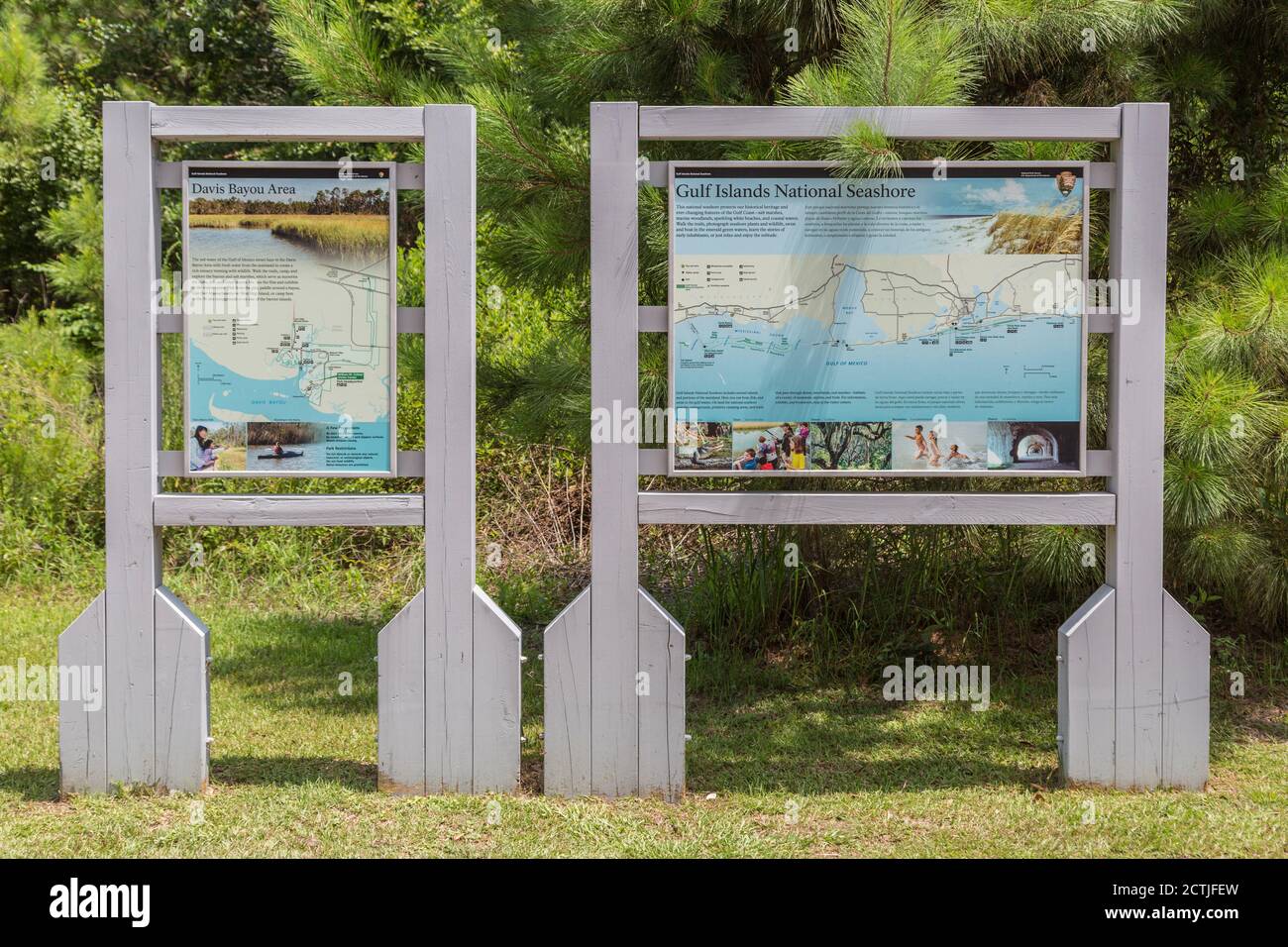 Carte et répertoire au centre d'accueil de la région de Davis Bayou de Gulf Islands National Seashore à Ocean Springs, Mississippi Banque D'Images