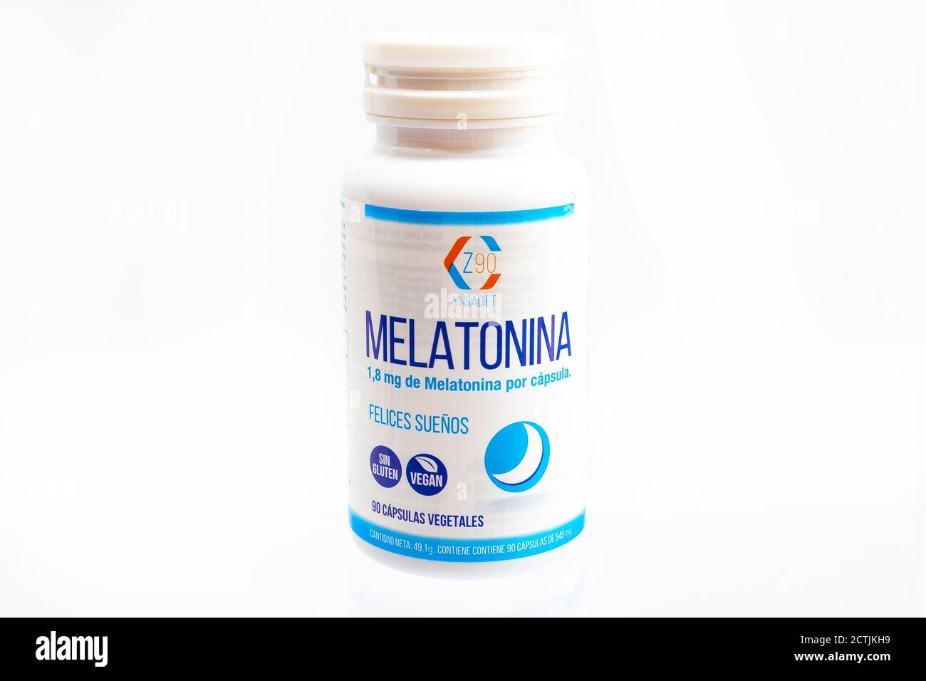 Huelva, Espagne-septembre 23,2020: 1,8 mg de pilules de mélatonine. C'est une hormone libérée principalement par la glande pinéale qui régule le cycle sommeil–éveil Banque D'Images