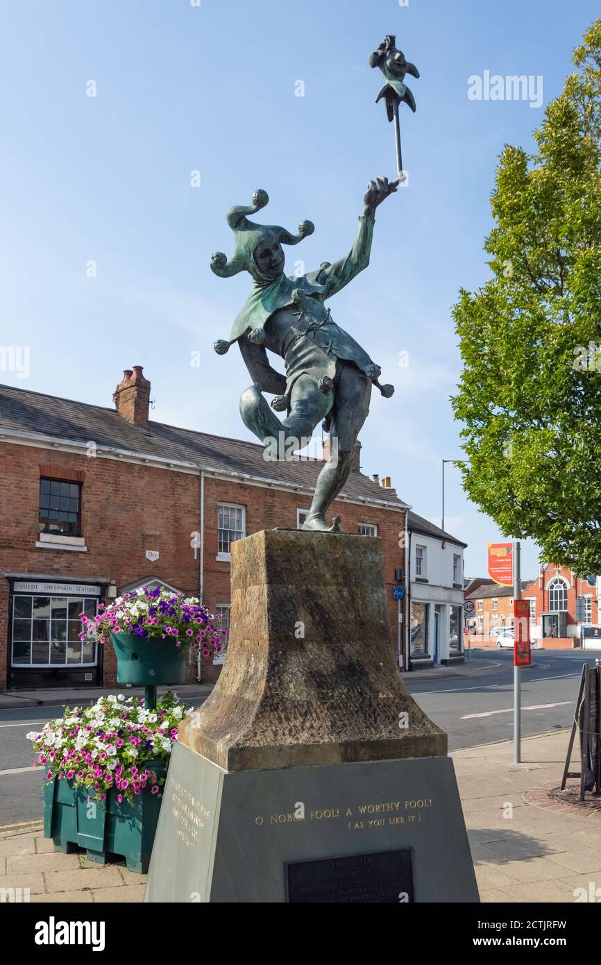 Touchstone, The Jester Statue, Henley Street, Stratford-upon-Avon, Warwickshire, Angleterre, Royaume-Uni Banque D'Images