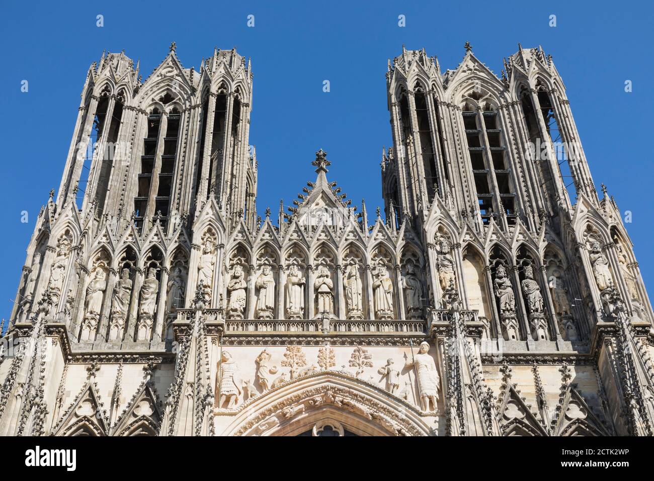 France, Marne, Reims, Bell tours de la Cathédrale de Reims Banque D'Images