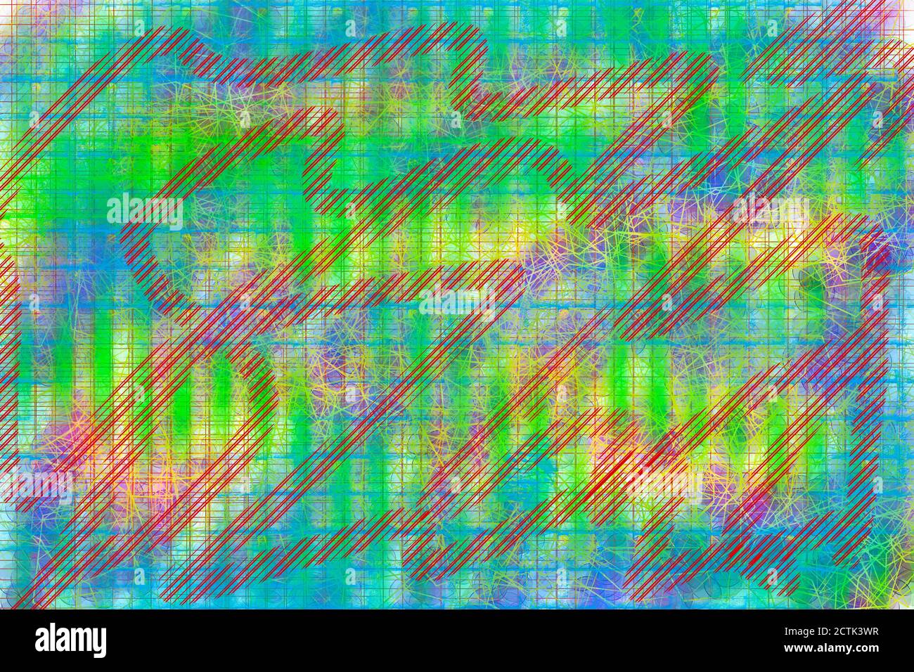 Peinture abstraite en vert, rouge et violet Banque D'Images