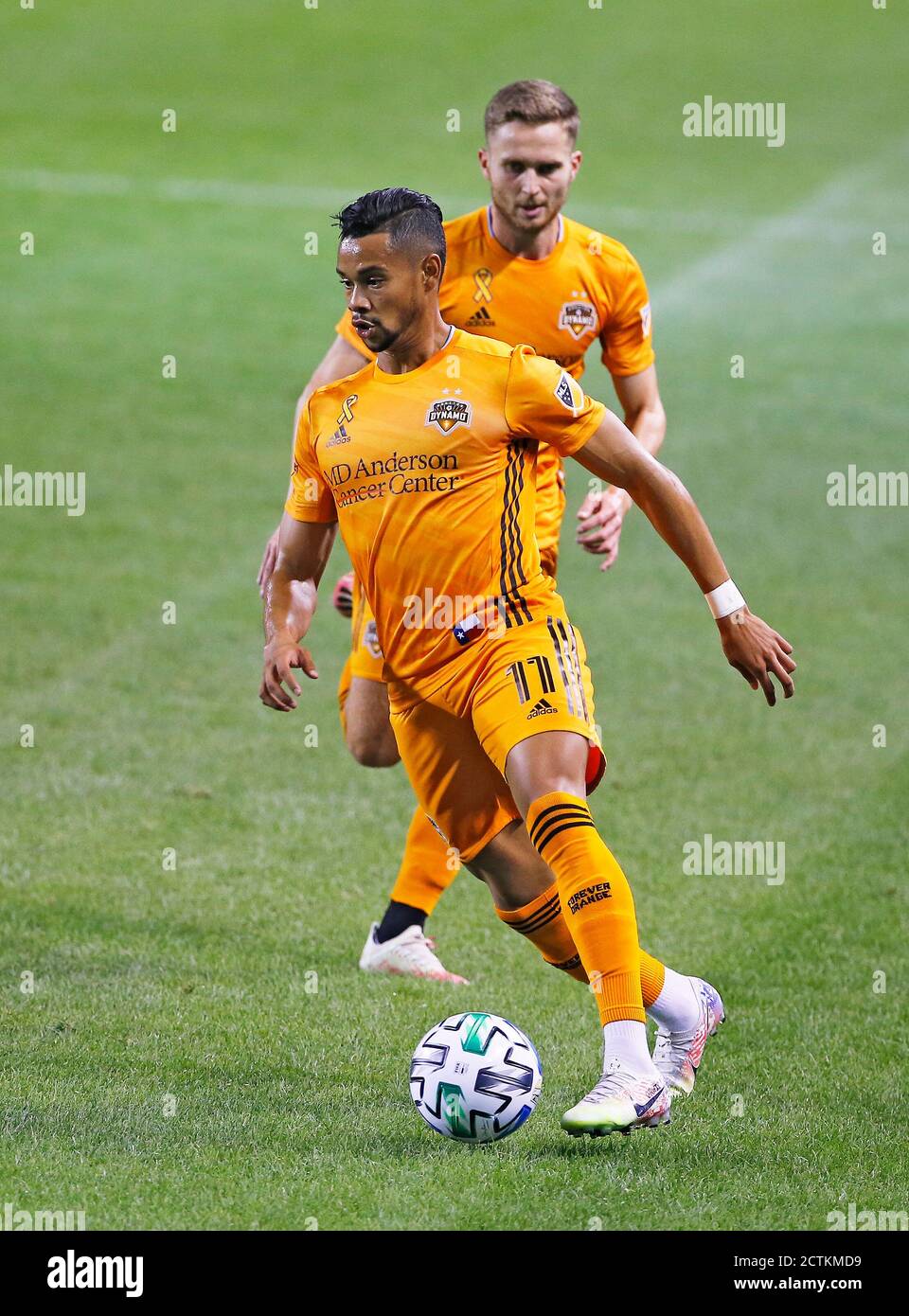 Chicago, États-Unis, 23 septembre 2020. Major League Soccer (MLS) Houston Dynamo Ariel Lassiter (11) se charge de la balle lors d'un match contre le Chicago Fire FC au Soldier Field à Chicago, il, États-Unis. Tir gagné 4-0. Credit: Tony Gadomski / toutes les images de sport / Alamy Live News Banque D'Images