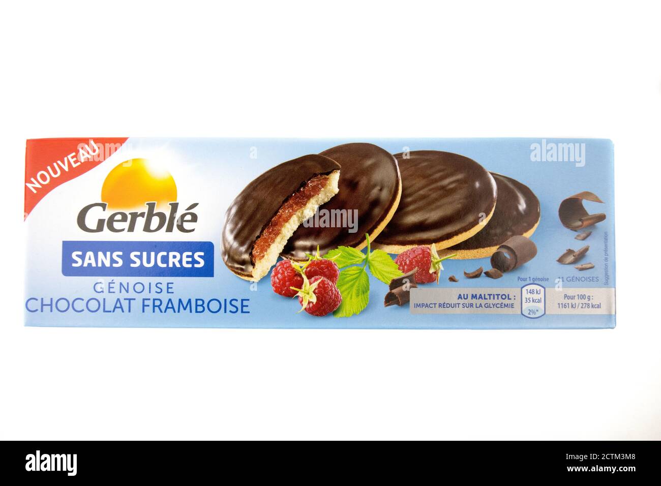 Paquet De Gateaux Au Chocolat De Marque Gerble Enrobes De Framboise Sur Un Arriere Plan Blanc Photo Stock Alamy
