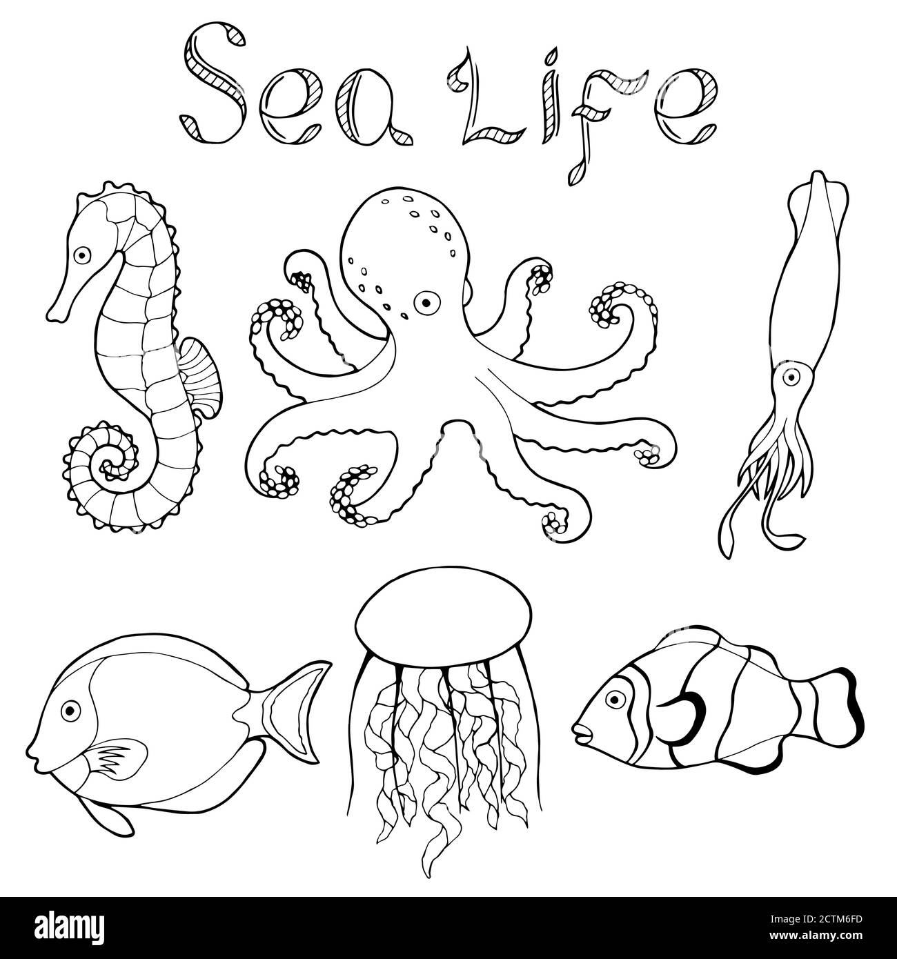 Sea Life Fish Graphic art noir blanc isolé illustration vecteur Illustration de Vecteur