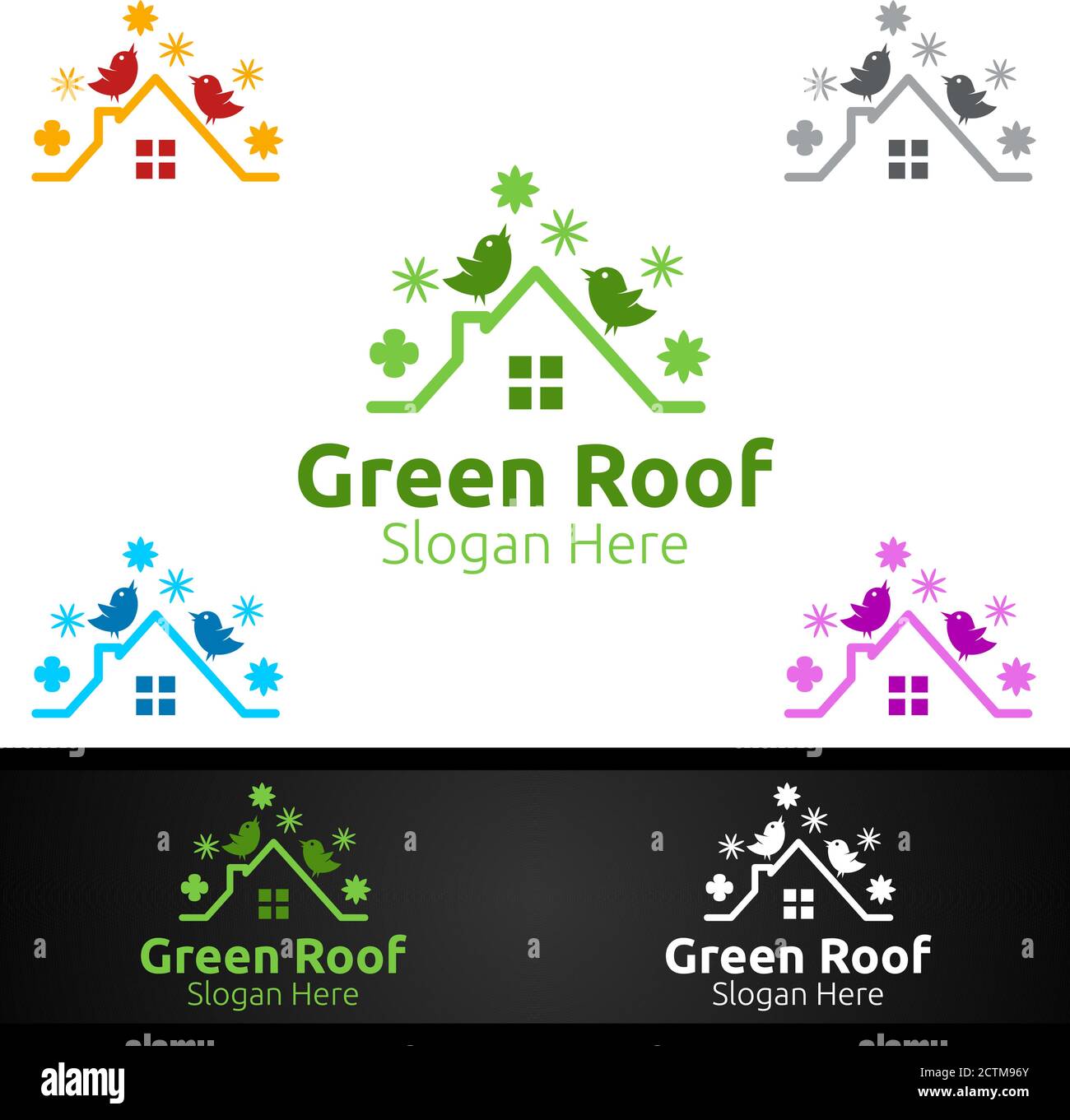 Logo Green Roofing pour la propriété Roof Real Estate ou Handyman Conception de l'architecture Illustration de Vecteur