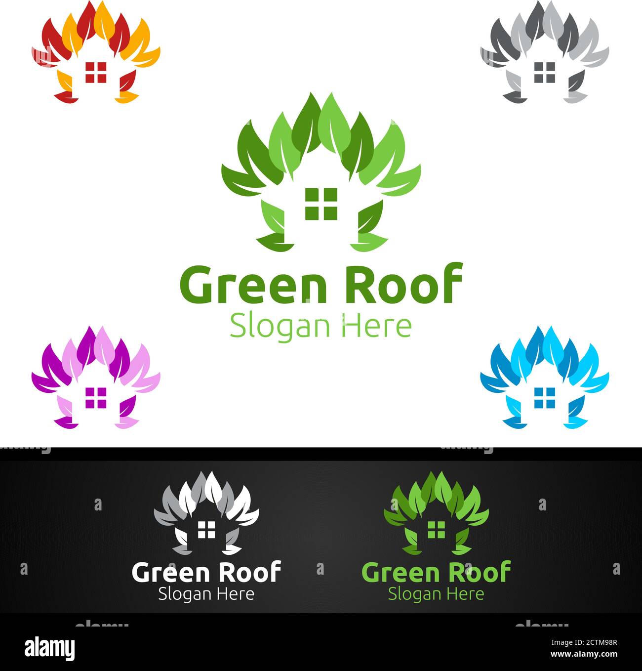 Logo Green Roofing pour la propriété Roof Real Estate ou Handyman Conception de l'architecture Illustration de Vecteur