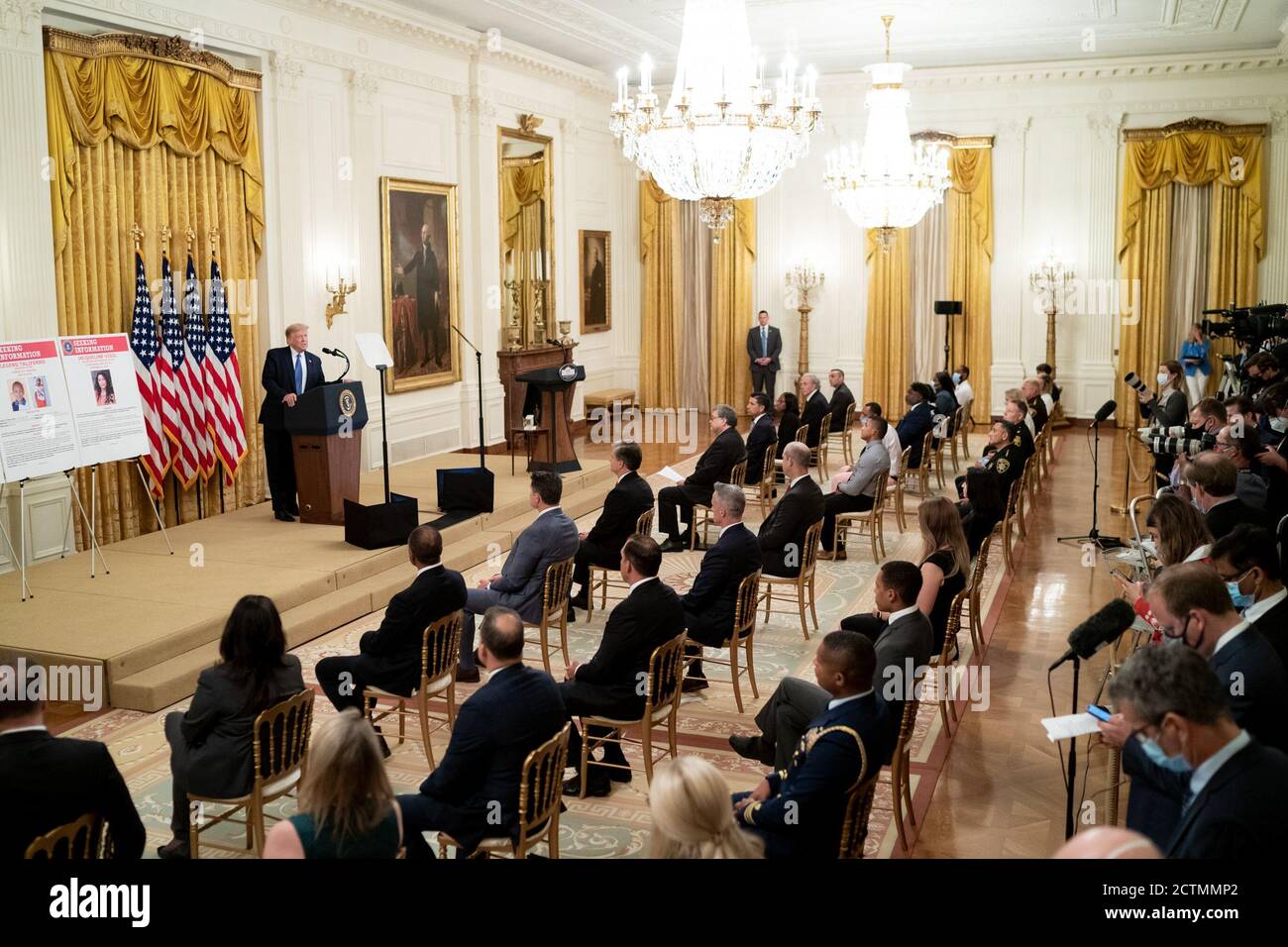 Le 22 juillet 2020, le président Donald Trump a prononcé un discours sur l’opération légende, une initiative visant à lutter contre la criminalité violente dans les villes américaines, lors d’un discours à la Maison Blanche East Room. Banque D'Images