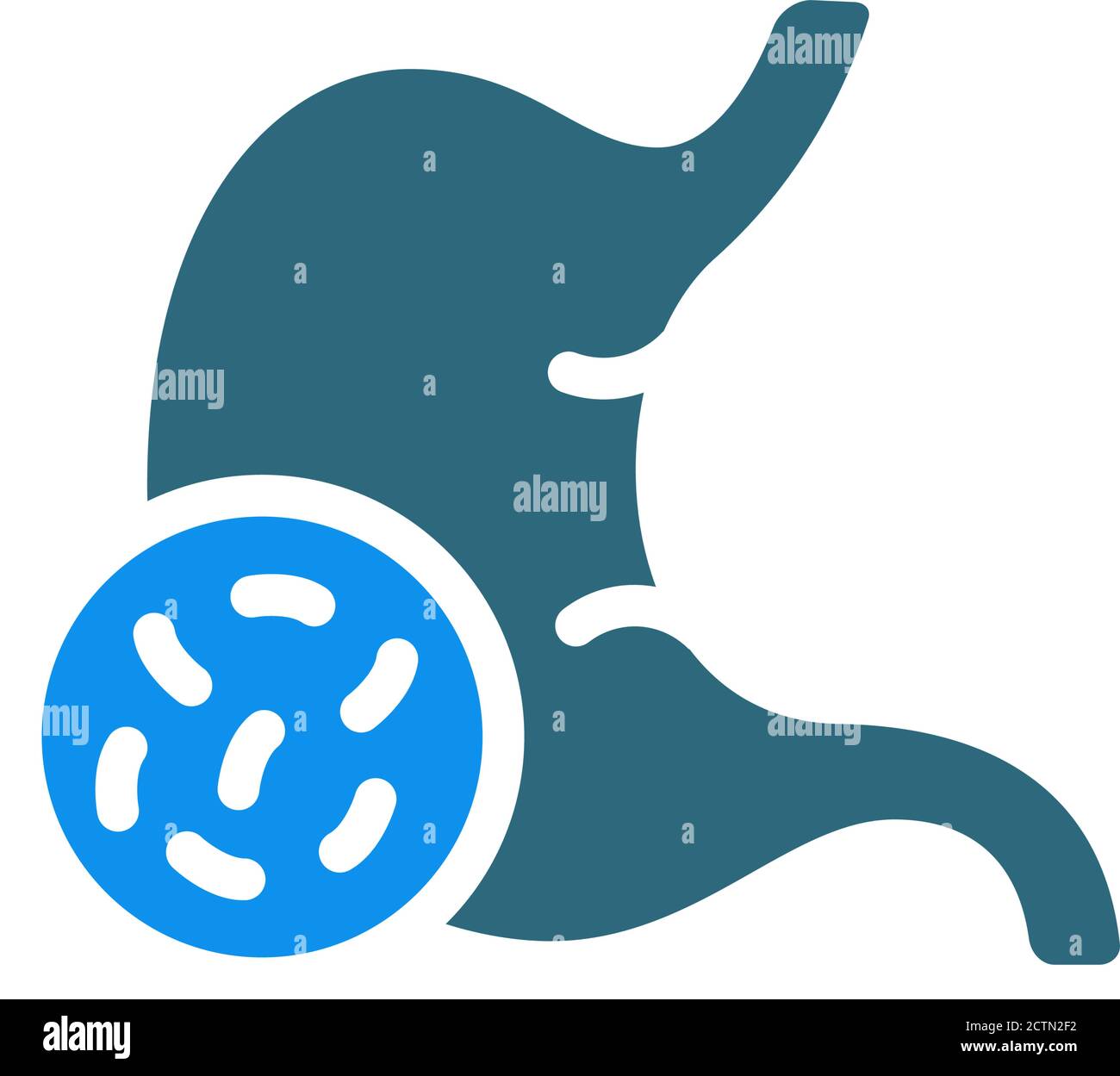 Estomac avec icône colorée de bactéries. Organe interne malade, Helicobacter pylori, diarrhée, Escherichia coli, symbole de salmonelle Illustration de Vecteur