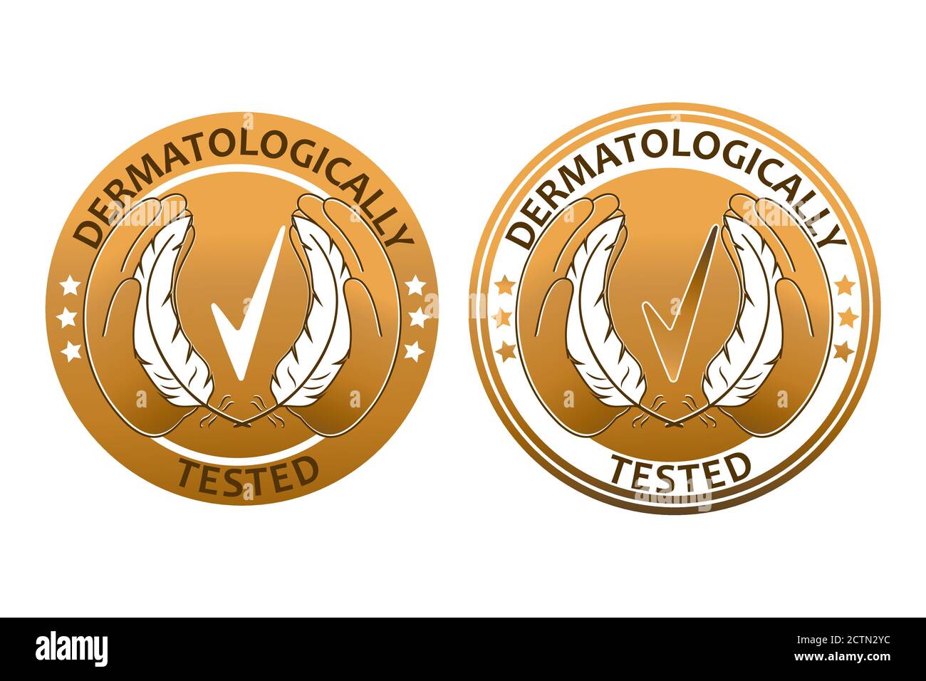 Signe testé dermatologiquement.Test hypoallergénique. Étiquette d'emballage de produit de soin sain de la peau avec formule sans allergie.mains tenir plumes Illustration de Vecteur