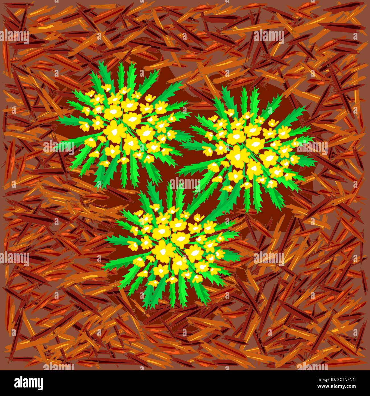 Paillis rouge et fleurs. Paillis lumineux pour parterres de fleurs utilisant l'écorce de pin naturelle. Paillage de lits, plantes.Landscape design paillis.stock illustration vectorielle Illustration de Vecteur