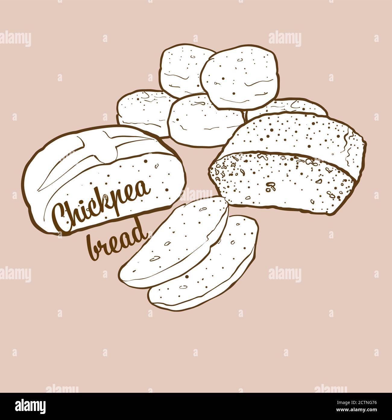 Illustration du pain de pois chiches dessiné à la main. Levain, généralement connu en Albanie et en Turquie. Série de mises en plan vectorielles. Illustration de Vecteur