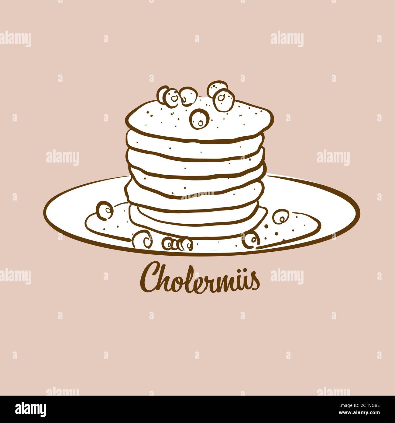 Illustration de pain Cholermues dessiné à la main. Crêpe, généralement connue en Suisse. Série de mises en plan vectorielles. Illustration de Vecteur