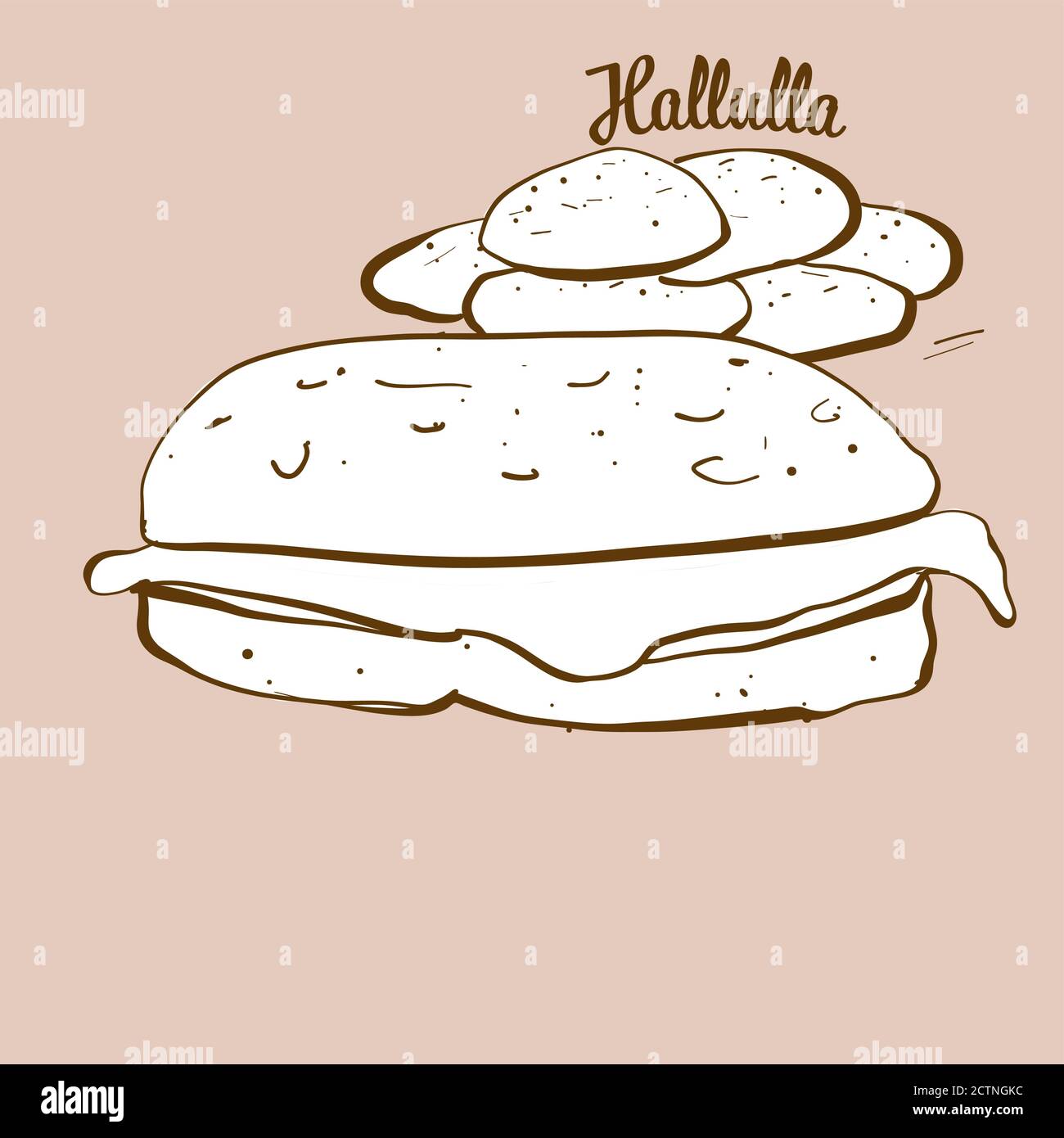 Illustration de pain Hallulla dessinée à la main. Pain plat, généralement connu au Chili. Série de mises en plan vectorielles. Illustration de Vecteur