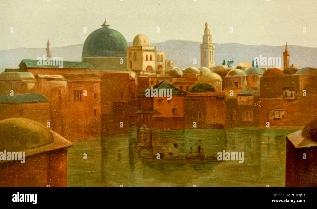 Illustration colorée de l'Église du Saint-Sépulcre du livre Palestine illustrée par Sir Richard Temple, 1er Baronet, GCSI, CIE, PC, FRS (8 mars 1826 – 15 mars 1902) était un administrateur en Inde britannique et un politicien britannique. Publié à Londres par W.H. Allen & Co. En 1888 Banque D'Images