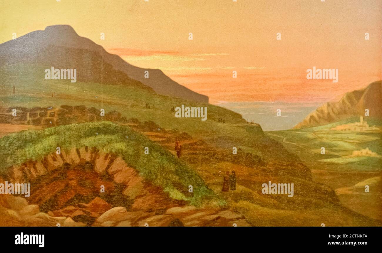 Le puits de Jacob [AKA la fontaine de Jacob et le puits de Sychar est un puits profond construit à partir de roche qui a été associé dans la tradition religieuse à Jacob pendant environ deux millénaires. Il est situé à une courte distance du site archéologique de la Bible Shechem]. Illustration colorée du livre Palestine illustrée par Sir Richard Temple, 1er Baronet, GCSI, CIE, PC, FRS (8 mars 1826 – 15 mars 1902) était administrateur en Inde britannique et homme politique britannique. Publié à Londres par W.H. Allen & Co. En 1888 Banque D'Images