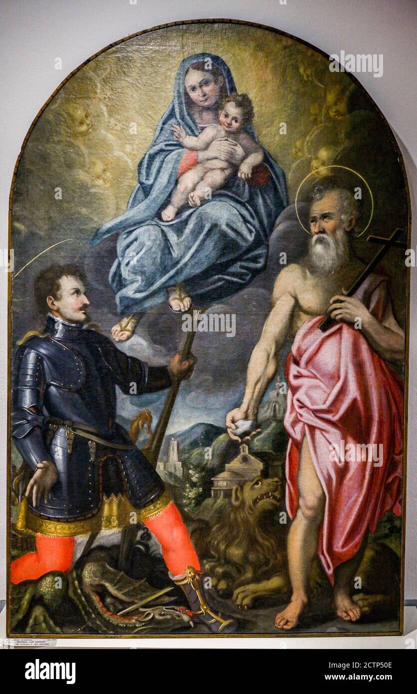 Italie Emilia Romagna Pennabilli - Musée diocésain de Montefeltro - Madonna et l'enfant, Saint George et Saint Jérôme Banque D'Images