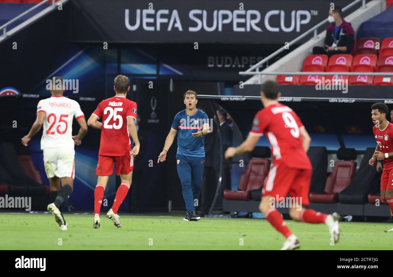 Budapest, Ungarn. 24 septembre 2020. Firo: 24.09.2020 Fuvuball, football UEFA Super Cup 2020 FCB FC Bayern Mvºnchen Muenchen - Sevilla FC Gesture, coach, Lopetegui | utilisation dans le monde crédit: dpa/Alay Live News Banque D'Images