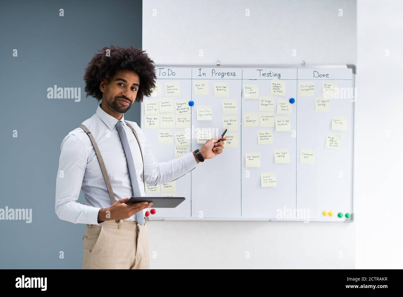 Plan du Conseil Kanban. Leçon d'enseignement pour les entraîneurs d'affaires afro-américains Banque D'Images