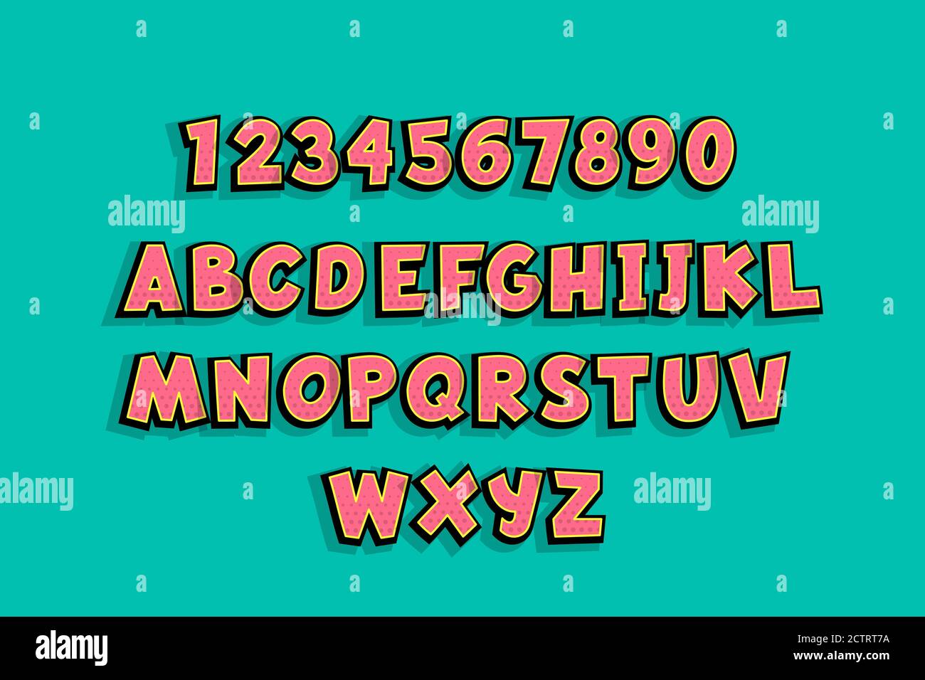 Pop art alphabet de texte de bande dessinée en majuscules Illustration de Vecteur