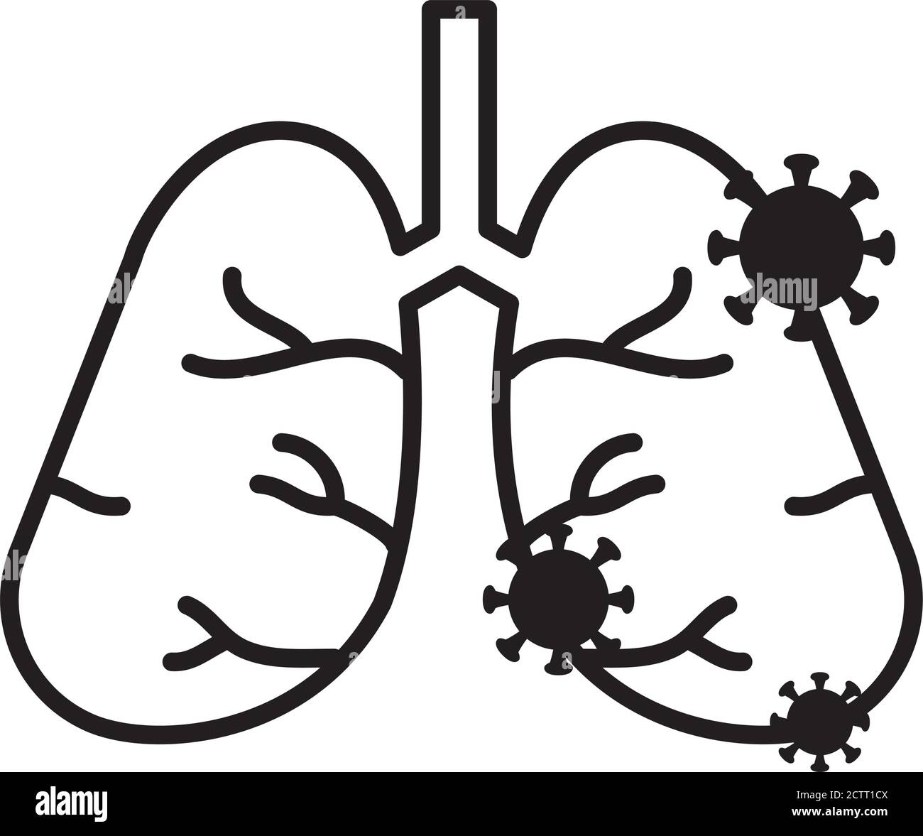 poumons avec icône de coronavirus sur fond blanc, style de ligne, illustration vectorielle Illustration de Vecteur