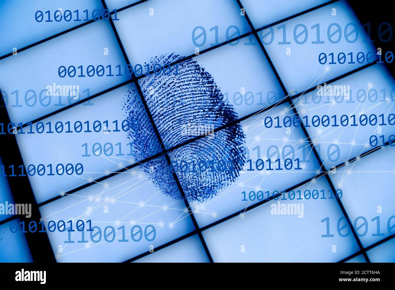 Empreinte sur la grille avec code binaire Banque D'Images