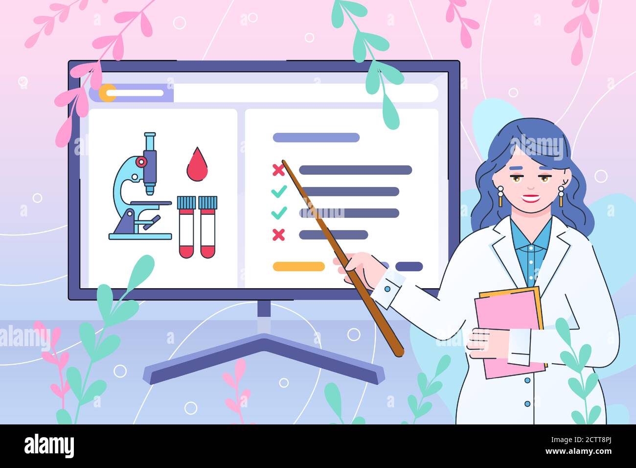 Le médecin explique les résultats des tests médicaux. Diagnostic en ligne en laboratoire - vecteur à plat Illustration de Vecteur Le médecin explique les résultats des tests médicaux. Diagnostic en ligne en laboratoire - vecteur à plat Illustration de Vecteur