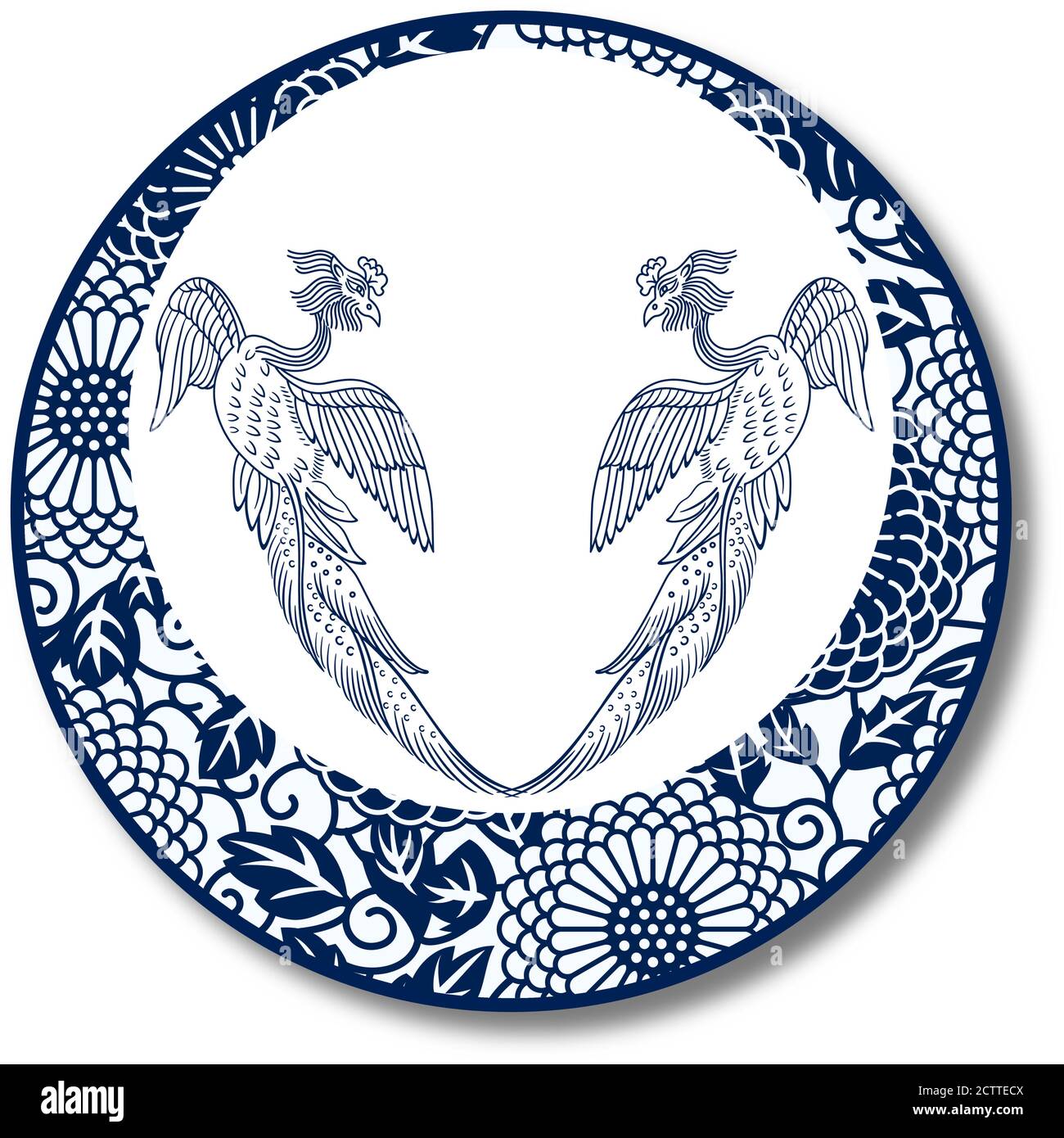 Porcelaine traditionnelle chinoise bleue et blanche, Phoenix Illustration de Vecteur