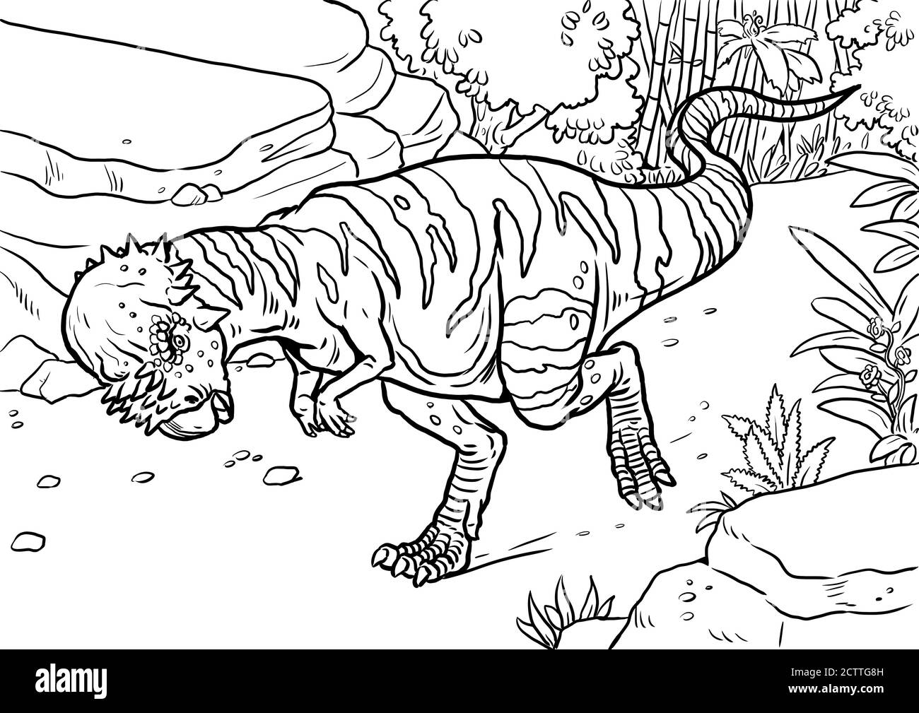 Dinosaure butant à la tête - Pachycéphalosaurus. Dessin isolé Dino. Modèle de cahier de coloriage. Banque D'Images
