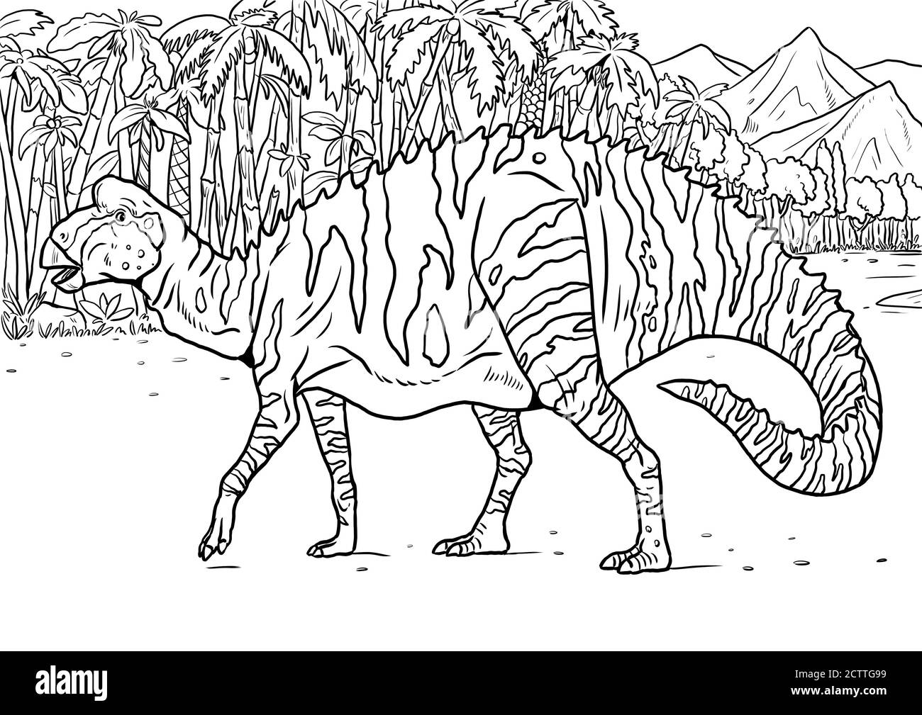 Gros dinosaure herbivore - Edmontosaurus. Page de coloriage Dino et modèle de livre de coloriage. Banque D'Images