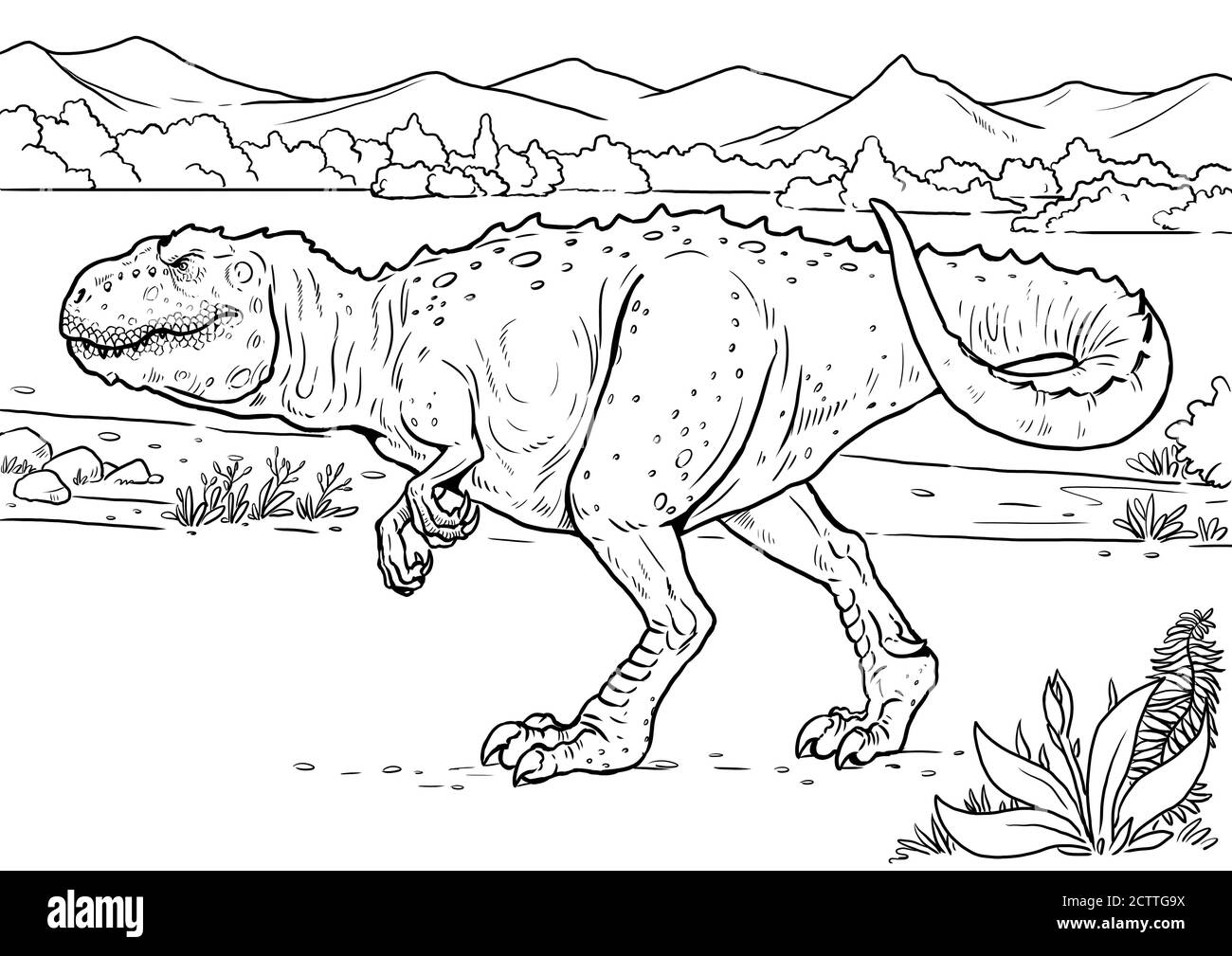 Dinosaure carnivore - giganotosaurus. Page de coloriage Dino et modèle de livre de coloriage. Banque D'Images