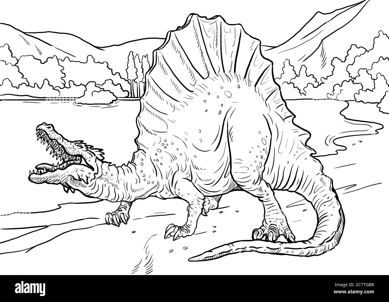 Dinosaure carnivore  Spinosaurus. Dessin isolé Dino. Modèle de cahier