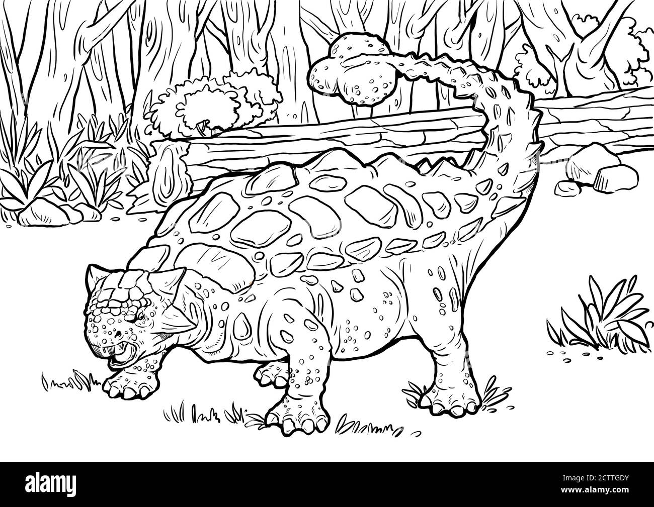 Dinosaure herbivore - Ankylosaurus. Dessin animé de Dino. Modèle de cahier de coloriage. Banque D'Images