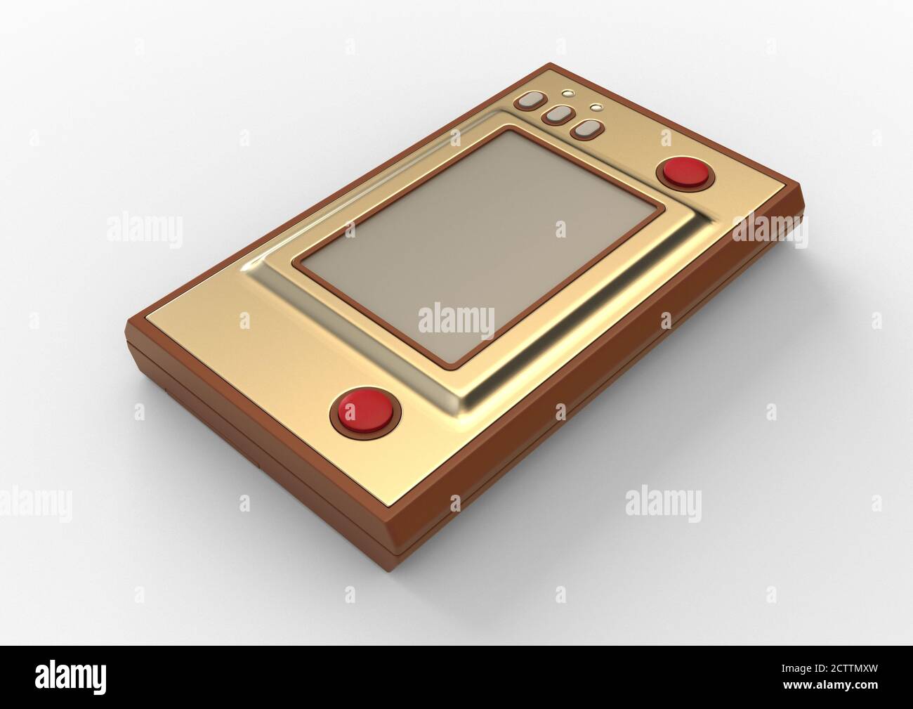 Console de jeu portable rétro sans marque avec écran vierge allumé Un arrière-plan blanc isolé - rendu 3D Banque D'Images