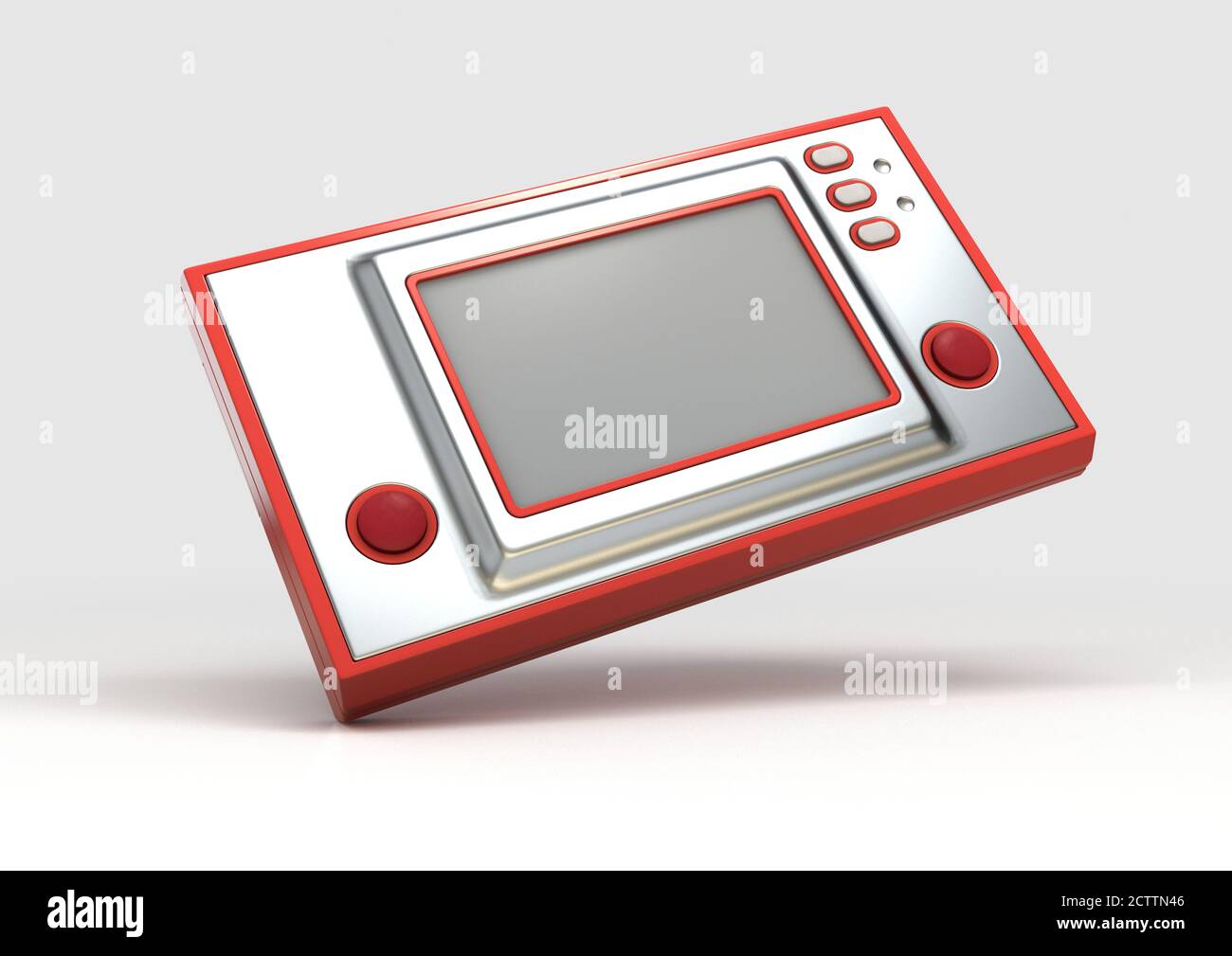 Console de jeu portable rétro sans marque avec écran vierge allumé Un arrière-plan blanc isolé - rendu 3D Banque D'Images