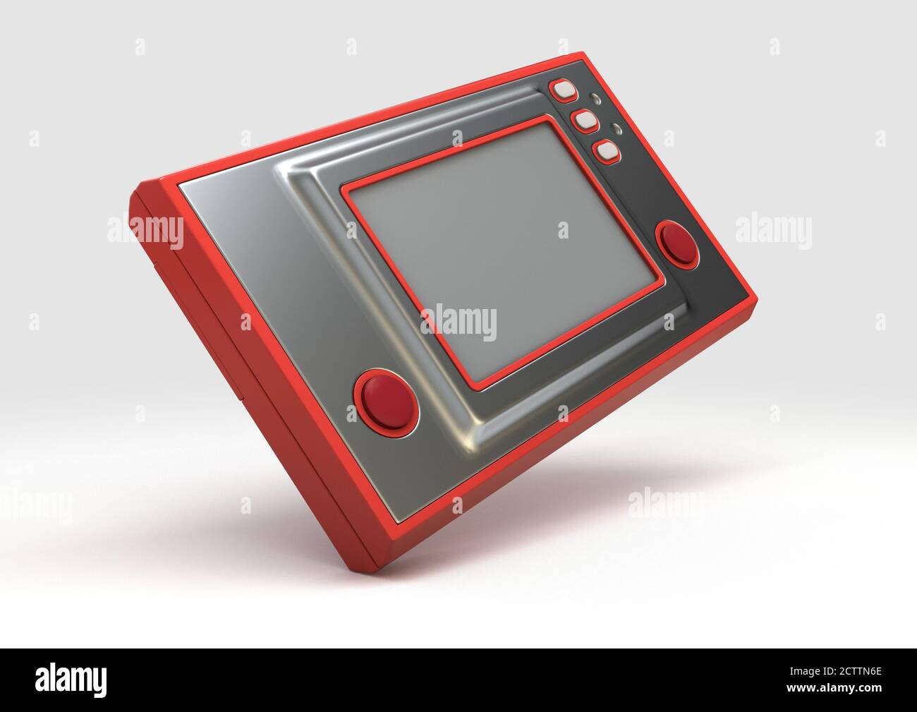 Console de jeu portable rétro sans marque avec écran vierge allumé Un arrière-plan blanc isolé - rendu 3D Banque D'Images